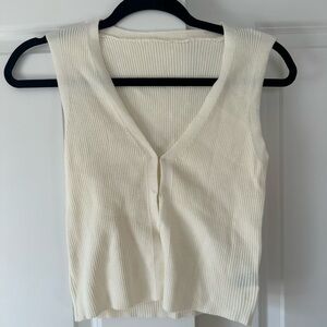 Cream Button Up Ribbed Knit Top